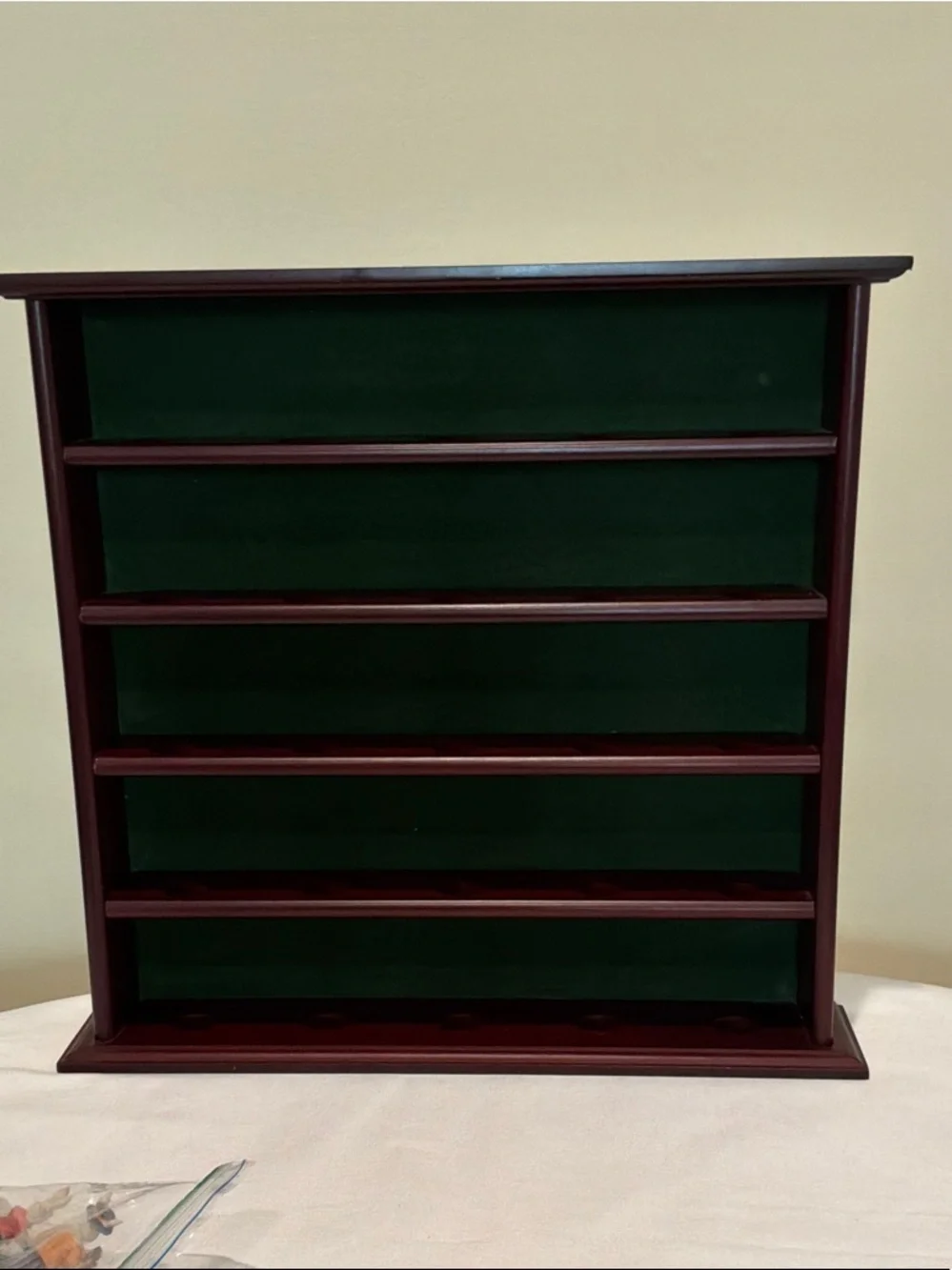Mahogany Wooden Wall Display Shelf with Green Backing original for golf balls